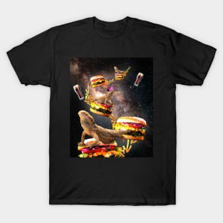 Galaxy Bearded Dragon On Burger - Space Cheeseburger Lizard T-Shirt